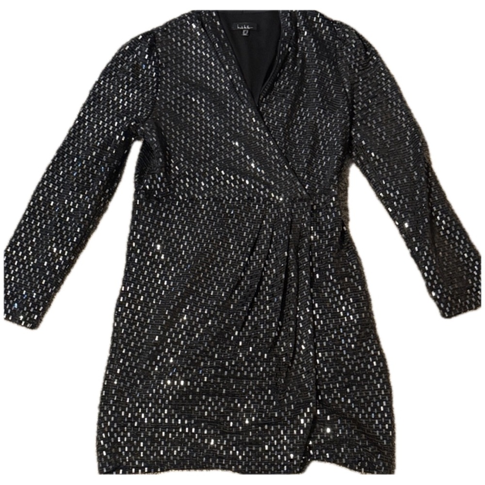 Nicole Miller Black Sparkly Long Sleeve Dress, Size 14